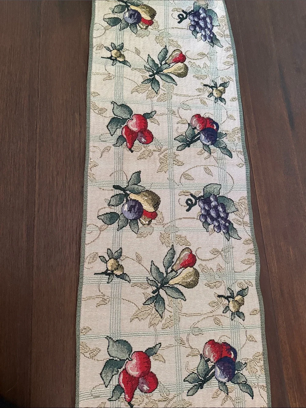Floral Fruit Tapestry Runner in Cream with Red & Green Accents
